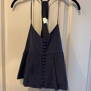 Navy Spaghetti Strap Button-Front Women’s Top